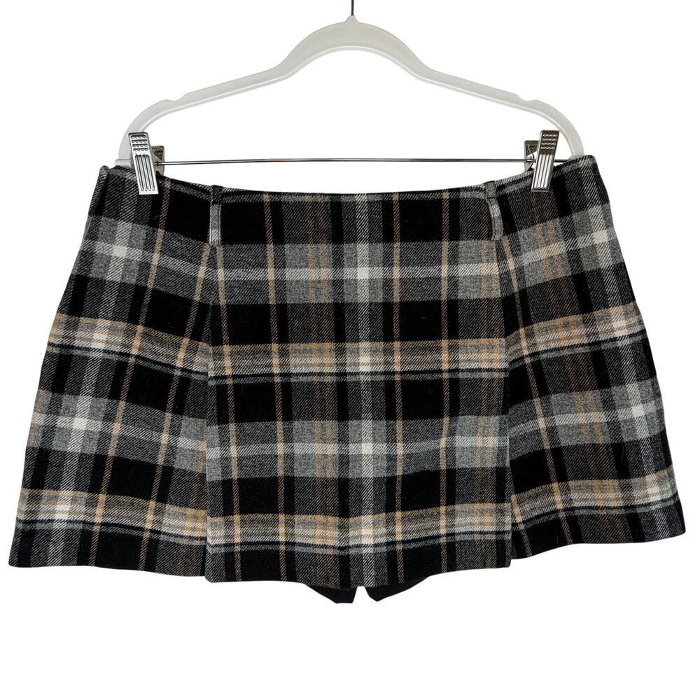 GAP Vintage Style Plaid Pleated Mini Skirt Womens Size L Gray Black Wool Blend